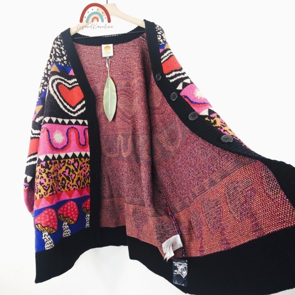 New! FARM Rio Graphic Elements Ainika Cardigan Mushroom Leopard Wool Sweater - Picture 12 of 16